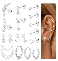 Adramata Helix Piercings Chirurgenstahl Ohrringe für Damen Hypoallergenes Ohr Piercings Klein Creolen mit CZ Charms Knorpel Ohrringe Piercing Set Conch Helix Tragus Piercing Ohr Gold/Silber 20G