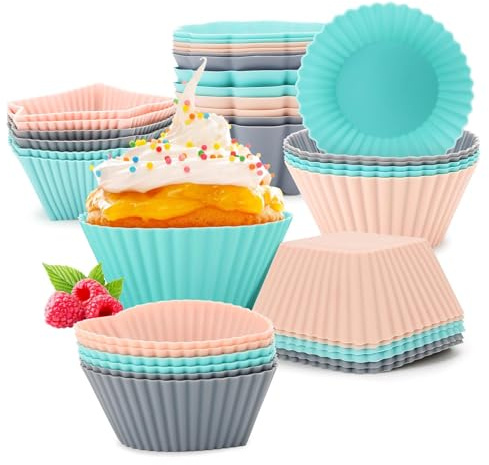 AKONE 36 Stück Muffin Backform, Wiederverwendbare Muffin Silikonform, Antihaft Silikon Backformen, Tief Cupcake Formen, Silikon Muffinförmchen für Kuchen, Pudding, Torten