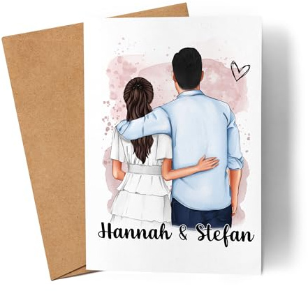 Kiddle-Design Paar Karte Personalisiert mit Namen Valentinstag Jahrestag Hochzeitstag Grußkarte für Pärchen Freund und Freundin Individuelle Valentinstagskarte für Sie & Ihn