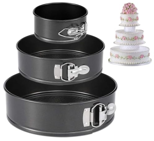 eMKay® 3 PIECE SPRINGFORM Cake TIN Set 18/22/26CM | Non Stick Round Cake Baking Pans | Carbon Steel Leakproof Cake Moulds | Oven Safe BAKEWARE Set | Cheesecake & Dessert TINS