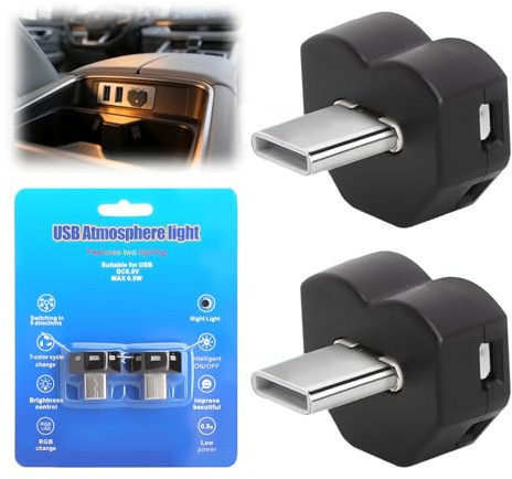 TNSLAND 2 PCS Lampe USB Avec Orientation Lumineuse Réglable 5 Directions Lampe USB C Voiture 8 Couleurs Rgb Avec Mode Fixe Ou Automatique Eclairage Led Interieur Type-C Pour Voiture Chambre Et Camping
