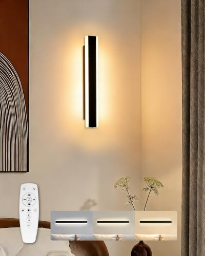 niuniaj LED Wandleuchte LED Innen Moderne,Wandlampe LED mit Fernbedienung | Dimmable 10%-100%,3000K-4000K-6000K,Lange Wandleuchte für Wohnzimmer Korridor Treppen Villa Schlafzimmer,40CM/10W/Schwarz