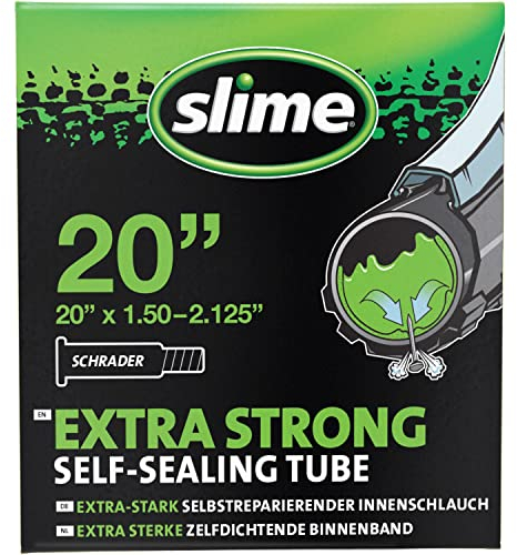 Slime 30058SL Rad-Reifenschlauch mit Slime-Einstichdichtmittel, Selbstdichtend, Verhindern und Reparieren, Schrader Ventil, 40/57–406 mm (20 x 1,50–2,125), Green