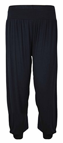 Womens Plus Size Plain Trousers Leggings Ladies New Stretch Fit Tapered Leg Harem Pants Black Size 24 26