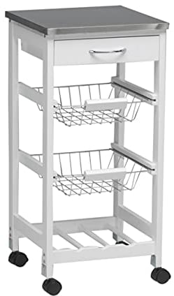 Closet, Carrellino da cucina con ruote e 2 cetselli in acciaio Inox, 76 x 37 x 37 cm, Bianco (weiß)