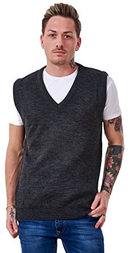 Malay Men’s Plain Knitted v Neck Classic Sleeveless Cardigans Tops Tank Jumpers Size S to 5XL