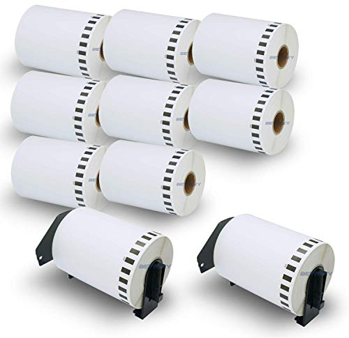 BETCKEY - 10 Rollen DK-22243 Endlose-Versandetiketten (Papier) Kompatibel mit Brother, 102mm x 30.48m, 10 Etiketten für Brother QL Etikettendrucker (2 Wiederverwendbare Etikettenhalter)