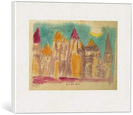 kunst für alle Leinwandbild: Lyonel Feininger Beleuchtete Häuser 1921 - hochwertiger Druck, Leinwand auf Keilrahmen, Bild fertig zum Aufhängen, 50x40 cm