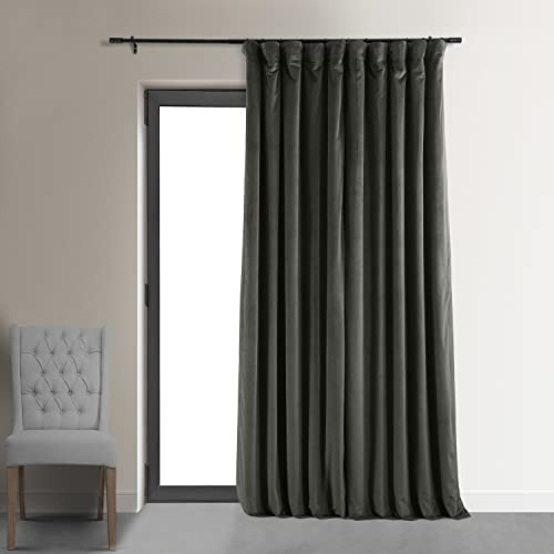 HPD Half Price Drapes Signature Velvet Thermal Blackout Curtains for Living Room 120 Inch Long (1 Panel) Rod Pocket Insulated Blackout Curtains for Bedroom Window Curtains, 100W x 120L, Gunmetal Grey