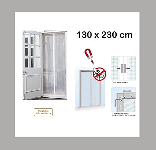 GrecoShop Zanzariera Tenda con Chiusura Automatica Magnetica 130x230 cm