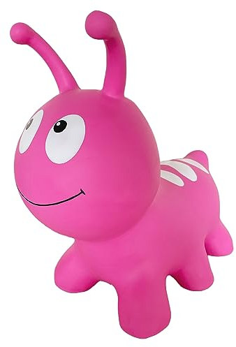 GERARDO'S Toys Jumpy Hüpftier Wurmi Rosa - Hüpftiere ab 1 Jahr - Aufblasbare Tiere für drinnen & draußen - Inklusive Luftpumpe