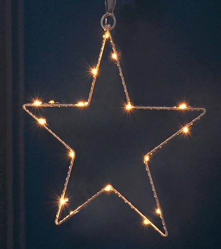 Fensterbild Stern mit 16 LED - weiß - Fenster Silhouette warm weiß beleuchtet - Weihnachtsdeko Advent Winter Weihnachten Fensterdeko Batterie betrieben mit Timer