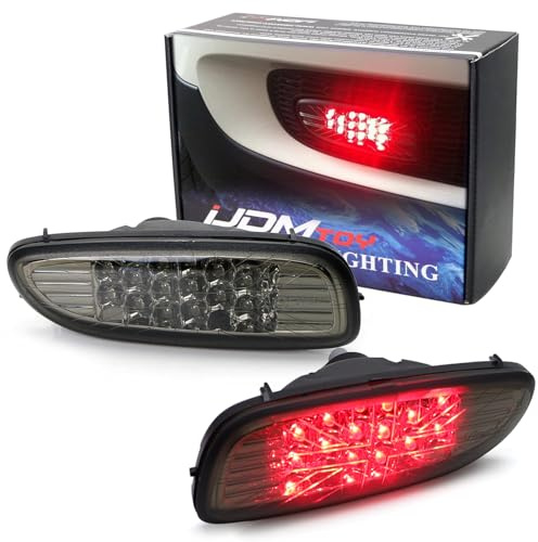 iJDMTOY Smoked Lens LED Rear Fog Running Lamps Assy Compatible With MINI Cooper R56 R57 R58 R59, Union Jack Style Lenses, Function as Rear Fog/Running Lights