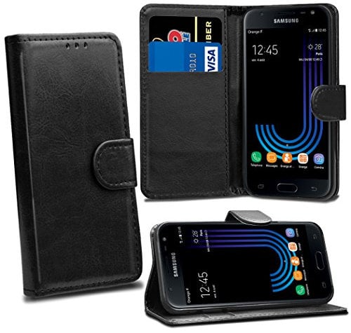 Galaxy J3 2017 J330 Cases - Black Premium Wallet Leather Flip Case Cover For Samsung Galaxy J3 2017 J330 [Card Holder] [Magnetic Closure]