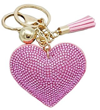 Porte-clés romantique avec pendentif en forme de cœur et strass (rose)