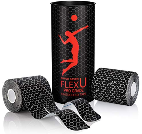FLEXU Kinesiologie-Tape; Super Saver, vorgeschnittene Y-Form, 40 Streifen von 7,5 x 25 cm, vorgeschnittene Y-Form, ultrabreit; Hypoallergen; Therapeutisches Erholungsband (schwarz)