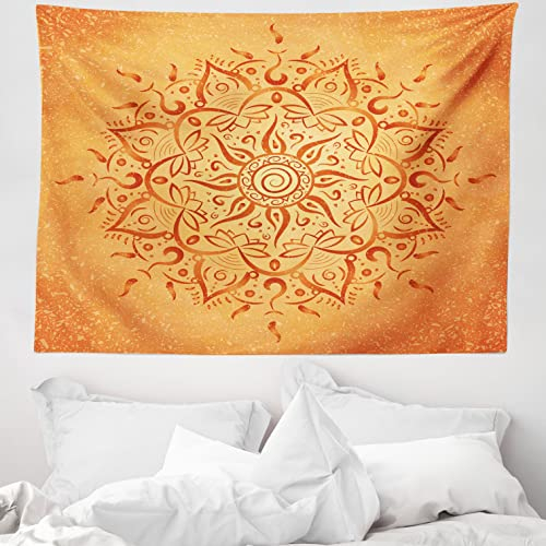 ABAKUHAUS Blatt Wandteppich, Orange Mandala aus Weiches Mikrofaser Stoff Waschbar ohne Verblassen Digitaldruck, 150 x 110 cm, Orange