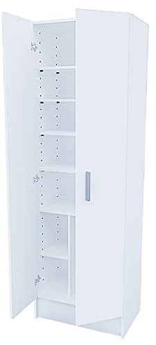 EGLEMTEK Alphabet Armadio Armadietto Multiuso A Colonna con 2 Ante e 8 Ripiani Ingresso Camera da Letto 59 x 37 x 180 Cm Colore Bianco