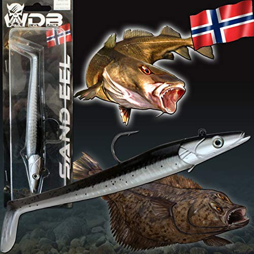 Wild Devil Baits Sand EEL Sandaal Meeres Shad Gummifisch (Black Pearl, 90g)