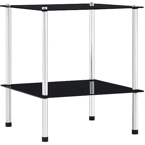 vidaXL Regal mit 2 Ablagen Vitrine Glas Glasregal Dekoregal Sammlervitrine Standregal Glasvitrine Bücherregal Vitrinenschrank Schwarz 40x40x47 cm Hartglas