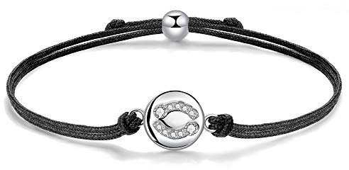 J.Endéar Armband mit Sternzeichen Krebs zum Geburtstag, Silber 925 Handgemachte Kordel Filigran 24cm Verstellbares Armband Glückshoroskop Geburtstagsgeschenk für Mädchen Kinder Damen