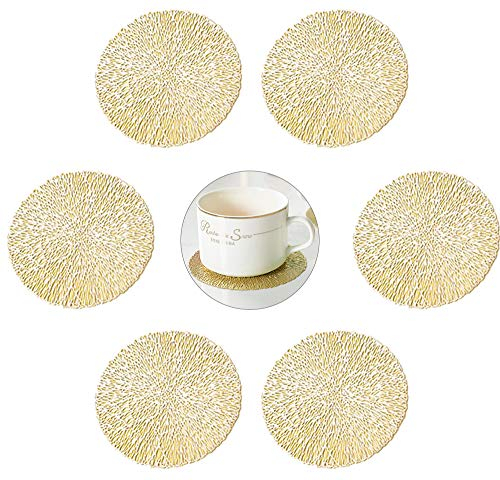 GlobalDream Untersetzer Teller, 6 Stück Untersetzer Gläser Tischset Rund Vinyl Hohl Platzsets Abwischbar PVC Tischuntersetzer für Küche, Zuhause, Speisetisch (Gold, 10cm)