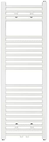 AQUABAD Badheizkörper Virgo | Grösse: 40 x 120 cm | Heizleistung 350 Watt | Farbe: Weiß | Mittelanschluss 50mm | Handtuchhalter, Handtuchwärmer