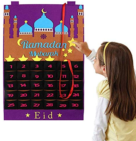 JoyFan 30 Eid Mubarak Countdown-Kalender Filz Eid Festival Mubarak Adventskalender Ramadan Party Dekoration (Mehrfarbig)