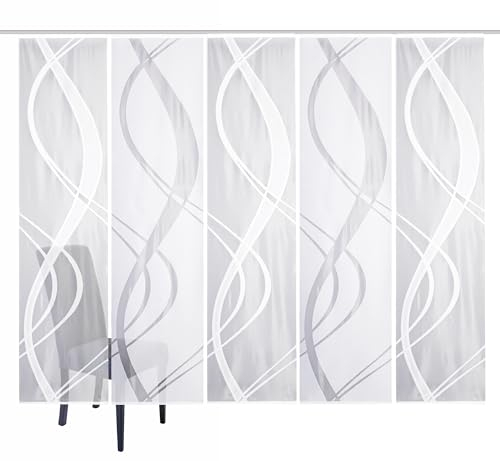 HOME WOHNIDEEN 5er-Set Schiebegardinen TIBASO, Jacquard-Stoff, Farbe: Weiß, Maße:, Größe:225x57 cm