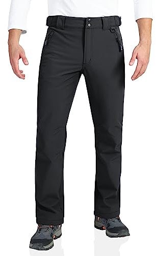 Outdoor Ventures Mens Waterproof Trousers Warm Fleece Lined Ski Snow Hiking Pants Softshell Trousers with Expandable Waist (Black,36W/32L)