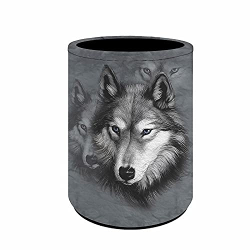 NETILGEN Pot à crayons rond en cuir de loup gris pour garçons et hommes avec pot à crayons rond pour articles de papeterie, fournitures de bureau ou de maison