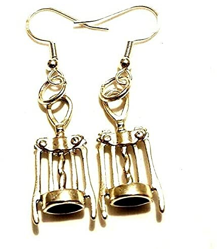 Wine Bar Corkscrew Dangle Earrings on Sterling Silver Hooks/ Bar Staff Earrings/ Wine Lover Drop Earrings/ Waitress Earrings