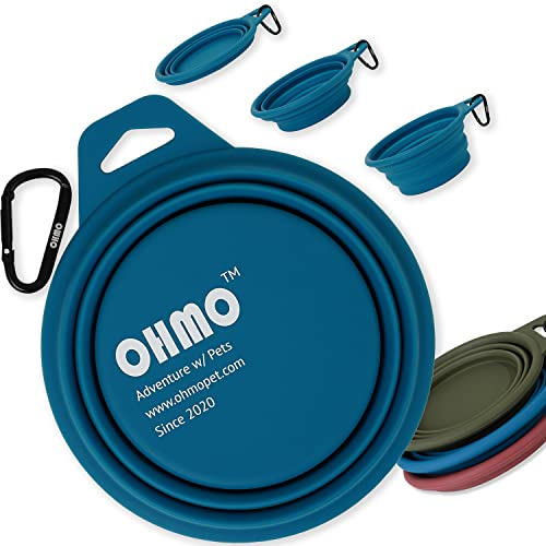 OHMO 1 Pièce Gamelle Chien Pliable Portable, Gamelle de Voyage pour Chien et Chat, Bleu Paon