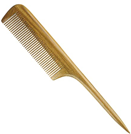 Nadelstielkamm, Holzkamm Grünes Sandelholz Antistatischer Haarkamm mit Feinen Zähnen Langer Griff für Frauen