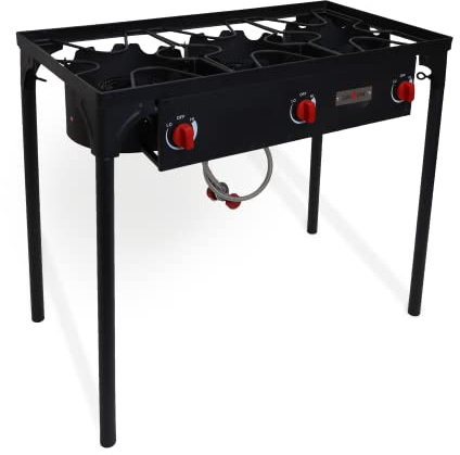 Gas One Outdoor Triple Hochdruckbrenner mit Ständer Herd Propangaskocher mit verstellbarem Hochdruckregler und Schlauch, Schwarz (B-6565)