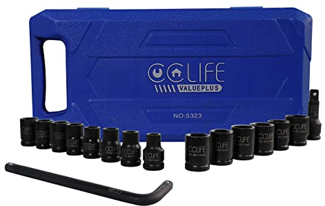 CCLIFE 16tlg 1/2' Schlagschrauber Nüsse Set, 10-24mm Cr-Mo Sechskant Kraft Nuss Steckschlüssel Schlagnuss