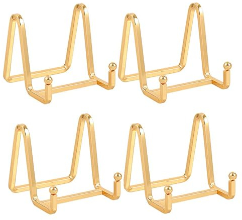 Chevalet Support Presentoir Porte Assiette - 3 Pouces Metal Support Assiette Decorative - Support Cadre Photo de Table - Présentoir de Fer pour Plaque | Livre Cuisine | Carte Postale | Art - Or