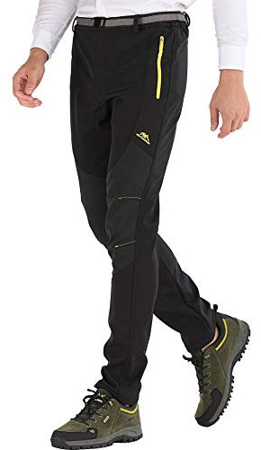 DAFENP Herren Wanderhose Skihose Wasserdicht Softshellhose Winddicht Winter Outdoorhose Snowboardhose Warm Gefüttert Trekkinghose MSKZ16608M-Black-XS