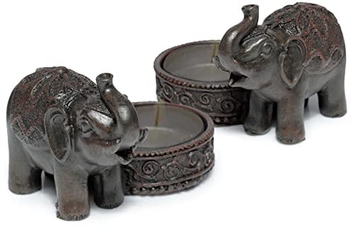 mtb more energy Deko Teelichthalter Set ''Little Elephant'' - 2X Elefant Kerzenhalter - Holzeffekt - Höhe ca 7 cm - Dekoration Figur Geschenk