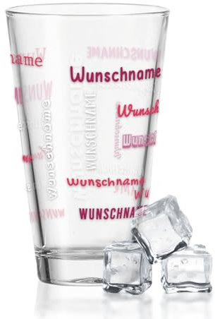 GRAVURZEILE Leonardo Wasserglas mit UV-Druck - Namensglas Design - Individuelles Motiv personalisiert mit Wunschnamen in versch. Farben - Geschenk zum Kindergeburtstag - Farbe: Weiß - Rosa