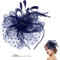 XINRUI Ladies Fascinator Wedding Hat Feather Mesh Veil Wedding Bridal Shower Flower Headband Party Hat Ascot Hair Fascinators for Weddings, Races, Ascot Navy Blue