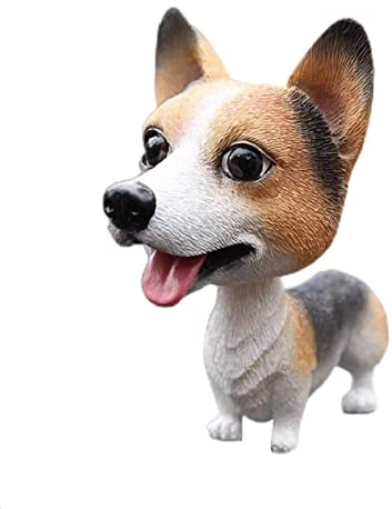 Pwenjofy Kunstharz Bobbing Head Hund Figur Auto Armaturenbrett Dekor Wackelkopf Welpe Spielfiguren für Home Office Schreibtisch Dekoration Ornamente (Corgi-Black)