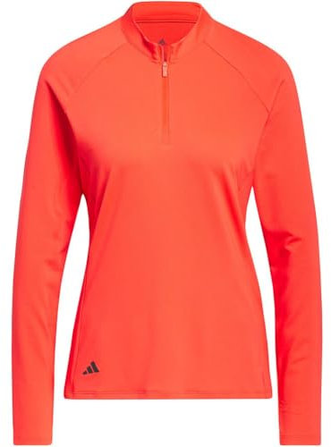 adidas Women's Quarter Zip Long Sleeve Golf Polo Shirt, Bright Red, Large