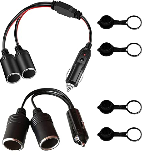 GTIWUNG 2 Stück Auto Motorrad Zigarettenanzünder Stecker Adapter DREI-Wege-Buchse Splitter, 1 bis 2 KFZ Auto Zigarettenanzünder Stecker 12V/24V 16AWG 38CM/18AWG 25CM