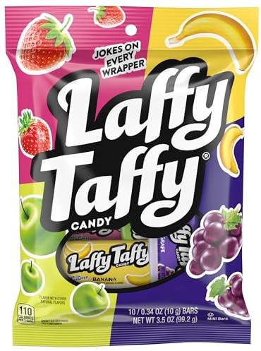 Laffy Taffy Assorted, Mini Bars, Stand Up Bag, Chewy Candy in a Variety of Fruity Flavors, 3.5 oz