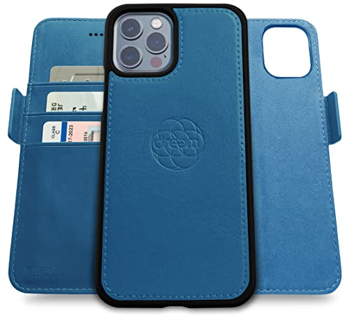 Dreem Fibonacci 2in1 Handyhülle Flipcase für iPhone 12 & 12 Pro | Magnetisches iPhone Case | TPU Etui Lederhülle Schutzhülle, RFID Schutz, Veganes Kunstleder, Geschenkbox | Schiefer