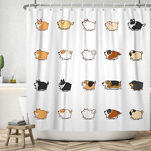 Ttincceer 180x180cm Cartoon Hund Duschvorhang niedlich Fett Welpe Walking Bad Vorhang niedlich Haustier Hund Tier Duschvorhänge mit Haken wasserdicht Badewanne Vorhang