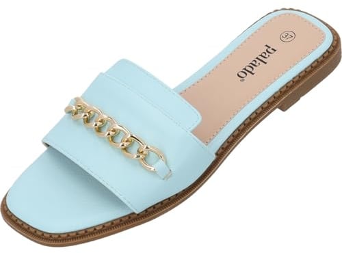 Palado Pantoletten Damen Pekiz - bequeme Sandalen - elegante Hausschuhe - modische Sommerschuhe mit Kettendetail
