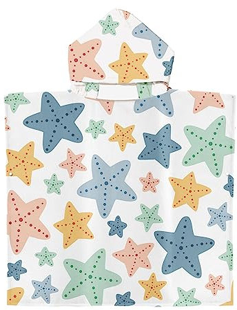 Fansu Toalla de Baño con Capucha para Niños, Toalla Playa Poncho Surf Microfibra Suave Bañera Toalla Absorbente Baño Pareo Piscina para Niñas Niños Infantiles (60 * 60cm,Linda Estrella de mar)