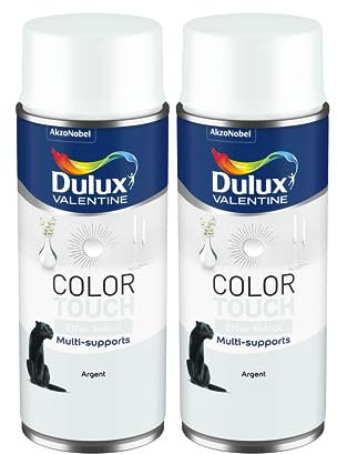 Dulux Valentine Peinture Intérieure et Extérieure Aérosol Color Touch - Effet Métal Argent 400 ml - Lot de 2